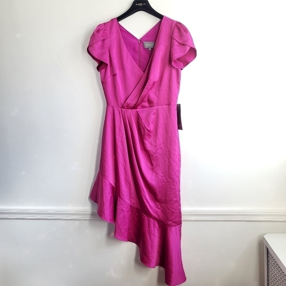 New Theia Lisette High-Low Ruffled Soft Dahlia Cocktail Midi Dress NWT Size 6 - Picture 7 of 15
